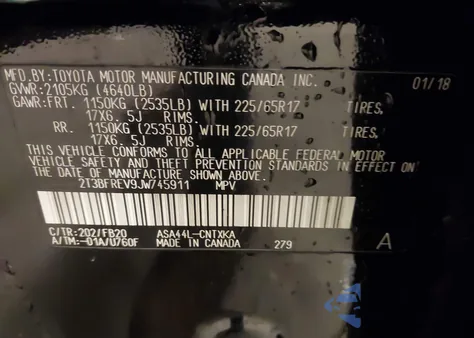 2018 Toyota Rav4 Le из США, поврежденный, VIN 2T3BFREV9JW745911